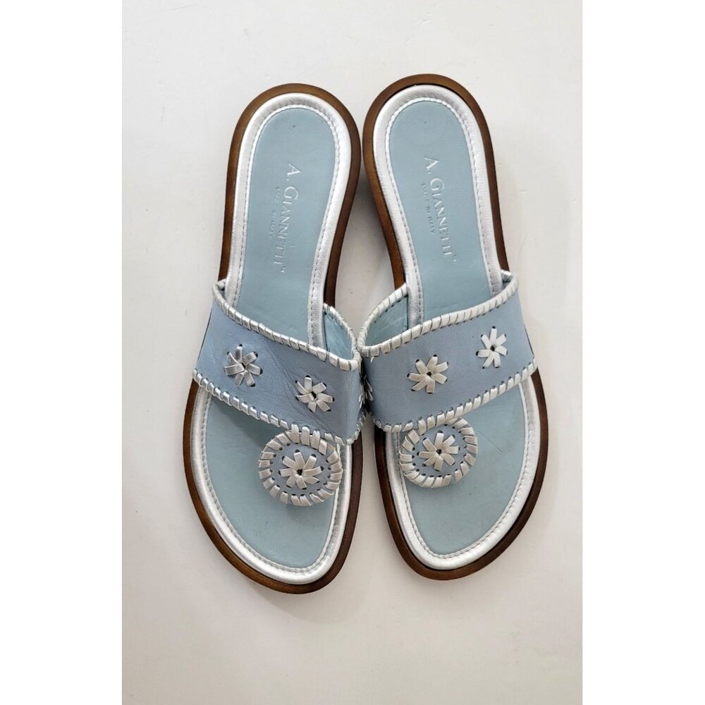 A. Giannetti Light Blue Leather Thong Sandals Made in Italy Women's Size 10 - Picture 2 of 8